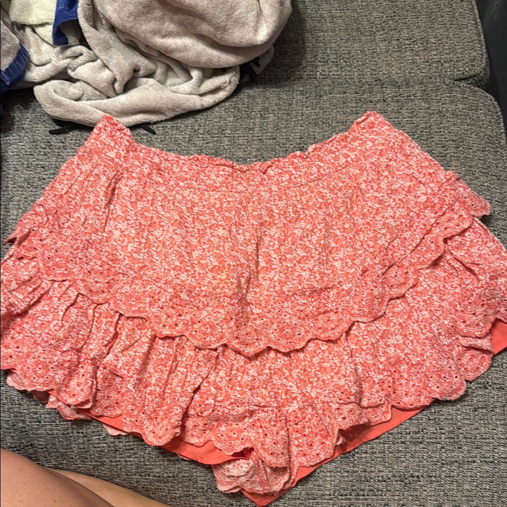 American Eagle Outfitters Coral Shorts with Tiered Ruffles
